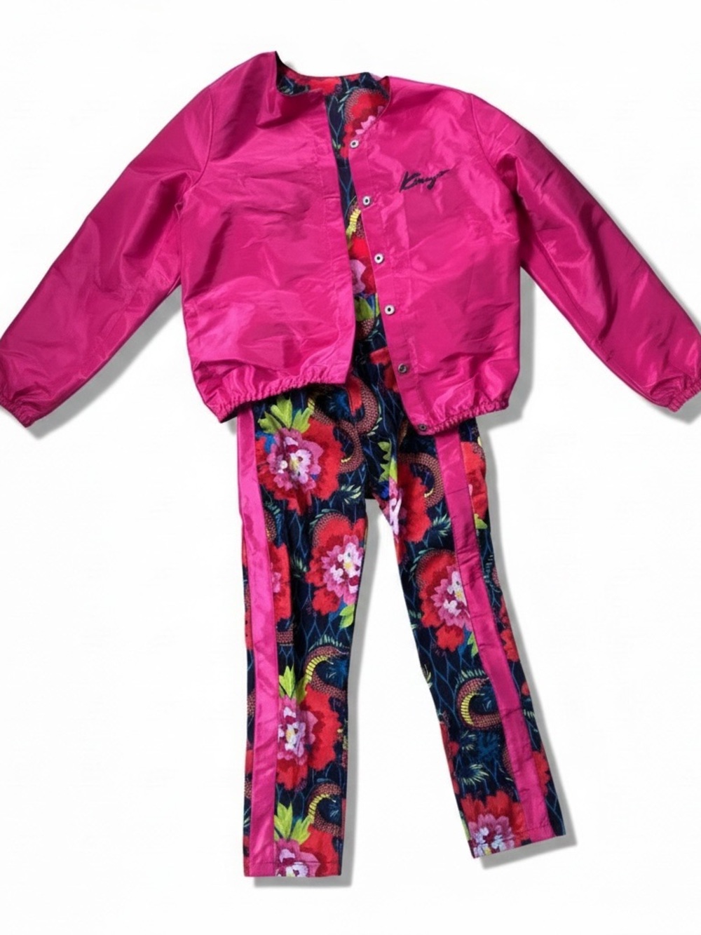 Kenzo Kids Dragon Floral Reversible Satin Bomber Jacket & Matching Velvet Pants